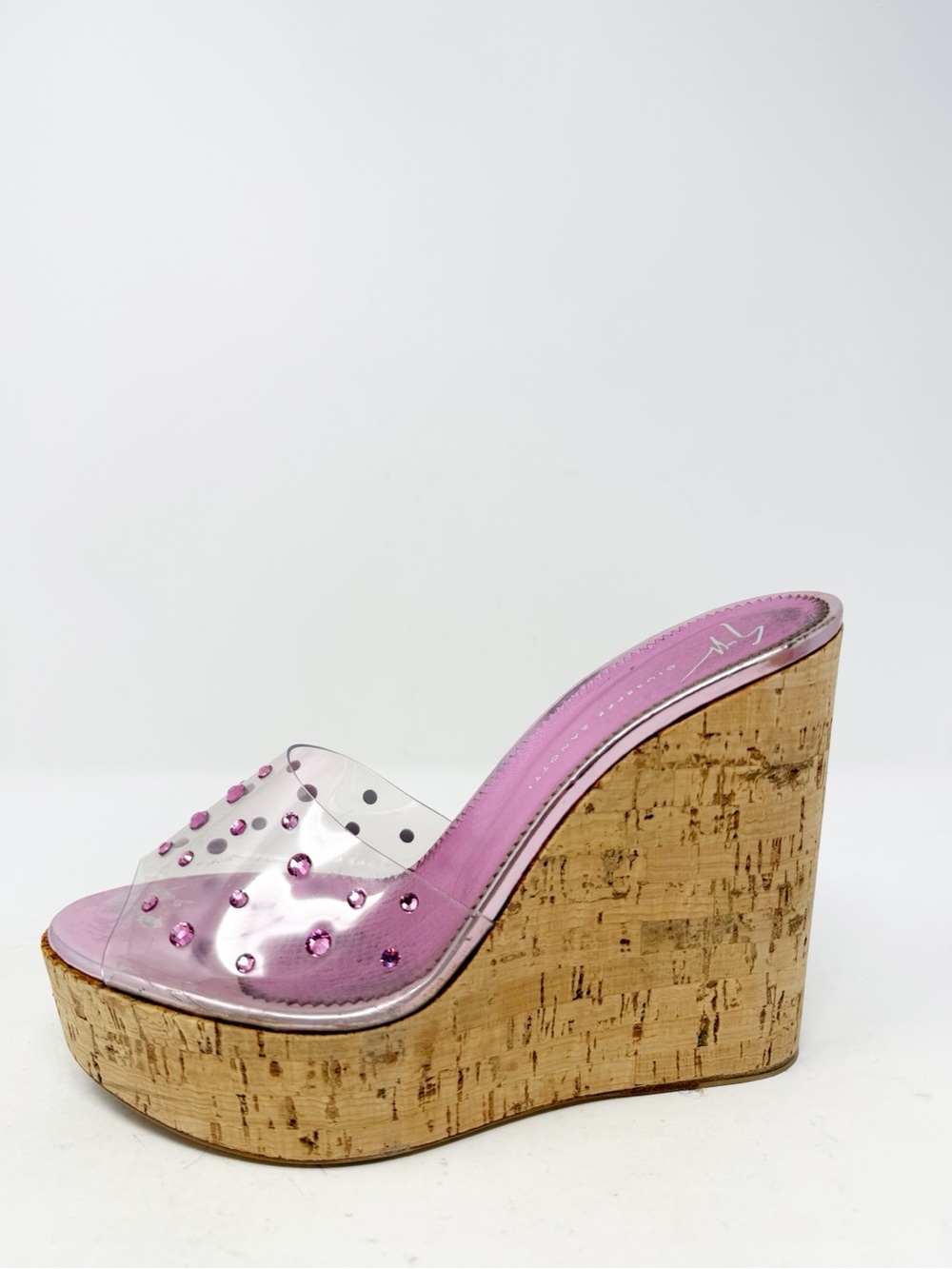 Giuseppe Zanotti Pink Rhinestone Cork Wedge Slide Sandals Womens Size EU 39 - Picture 9 of 12